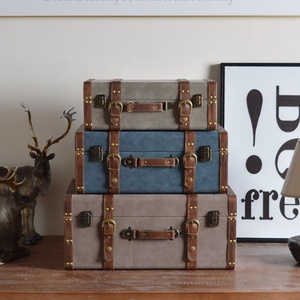 New Retro American Style Photography Prop Display <strong>Storage</strong> Box Wooden PU Leather <strong>Suitcase</strong> with Latch Closure - Product Image 3