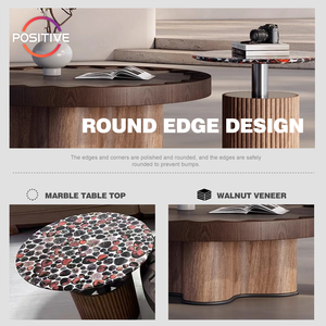 Juego de mesa redonda Grande y Pequeña de estilo antiguo, mesa de centro de chapa de madera creativa, mesa de té de mármol minimalista para sala de estar - Product Image 3