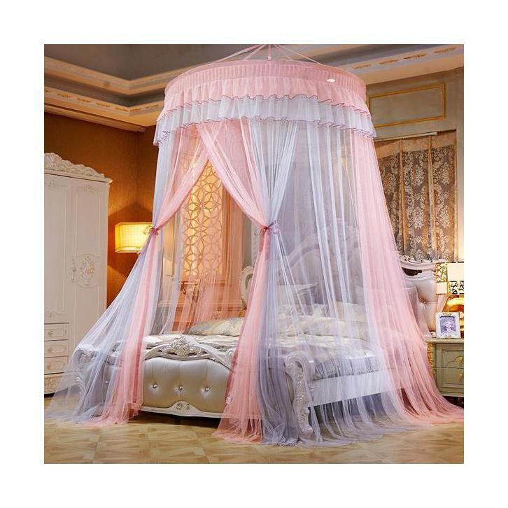 Ciel De Lit à 4 Poteaux Avec Rideaux En Dentelle - Filet Anti-moustiques Pour Lit 1,5 M - Beige