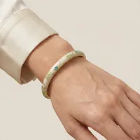 Bracelet jonc tendance pour femme, en laiton plaqué or, motif feuille botanique vert clair, style cloisonné, personnalisable en gros