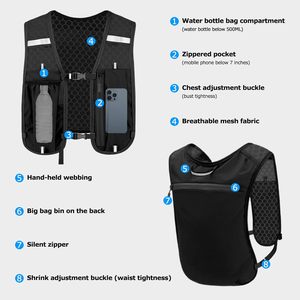 Gilet d'hydratation léger, respirant et imperméable en nylon 500 ml, réfléchissant pour hommes et femmes, idéal pour la course à pied, la randonnée et le jogging - Product Image 2