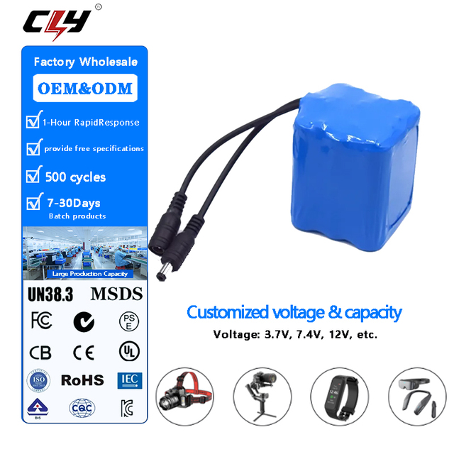 Factory Direct Sales 1000 Cycles Li Ion Rechargeable 18650 Battery 12v Battery Custom 2s4p 3s3p Lithium-ion Battery Pack