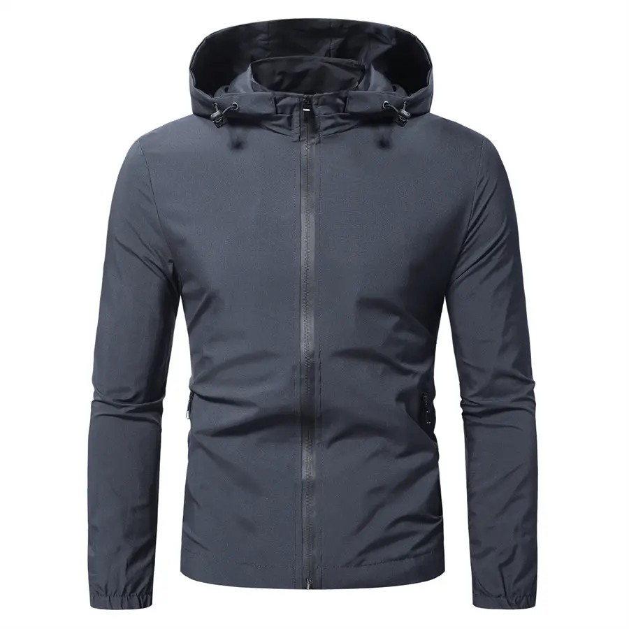 Autumn and winter new men's trend classic single layer windbreaker casual hooded jacket