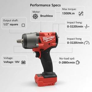 Ударный гайковерт DIY-класса, 18В, 1300 Нм, с бесщеточным двигателем, 800 Вт, квадратный хвостовик, эффективный промышленный, 1/2 дюйма - Product Image 4