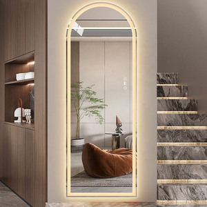 <span class=keywords><strong>Miroir</strong></span> moderne à interrupteur tactile intelligent <span class=keywords><strong>Miroir</strong></span> mural arqué avec lumière LED Cadre en métal brossé Matériau en verre - Product Image 5