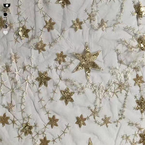 Moda oro/azul marino/rosa/plata/negro brillante lentejuelas tela encaje estrella tela - Product Image 1