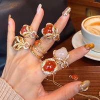 Bague ouverte en cuivre plaqué or véritable 24 carats avec zircon, style cour de luxe haut de gamme, bijou polyvalent et exquis pour l'index