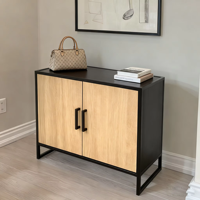 Mueble Moderno de Madera con Marco de Metal Negro, 2 Puertas, Ecológico, Gran Capacidad, Mueble para el Hogar, Entrada, Sala de Estar, Comedor, Dormitorio