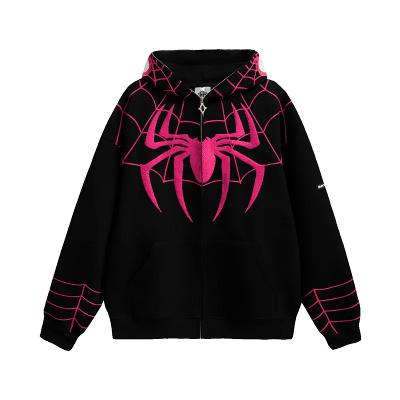 Оптовая продажа, Высококачественная 100% хлопковая толстовка с вышивкой в виде пауков с логотипом, мужская толстовка с вышивкой на заказ