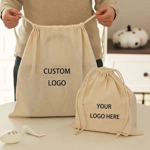 Customized Size Recycled Cotton Canvas Muslin Drawstring <b>Bags</b>-Gift Jewelry Pouch & Cotton Dust <b>Bag</b> with Logo - Product Image 3