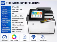 Photocopieur/Imprimante Multifonction HP PageWide Pro 577dw 586 d'occasion avec scanner/télécopieur, sortie couleur A4, 50-75 ppm, impression haute vitesse