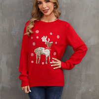 Cardigan tricoté personnalisé en acrylique à col en V pour femme, style streetwear, motif dessin animé de Noël, manches régulières, doublure en laine, hiver contrastant
