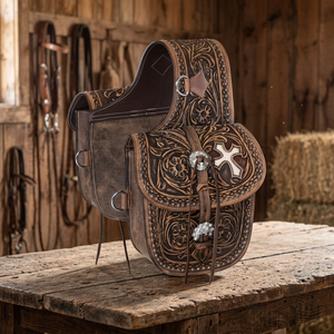 Handtooled Handcarved Genuine <b>Leather</b> Western Saddle Bag for Horse Equestrian Riding Custom Logo Stainless Steel Fittings - Product Image 3