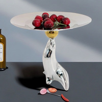 Plateau simple en acier inoxydable argenté effet miroir, forme polygonale, design moderne, qualité alimentaire, compatible lave-vaisselle, portable, pour desserts