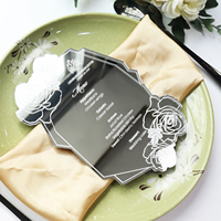 Tarjetas de menú acrílicas con espejo plateado a la moda Ins con texto y patrón de lámina blanca para decoración de celebración de proceso de restaurante