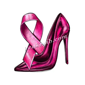 Wholesale Direct to Film Cancer Awareness Ribbon Printed Transfer Breast Cancer Heels Heat Transfer Designs for T-shirt sublima