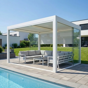 Pérgola de Aluminio Resistente e Impermeable <span class=keywords><strong>con</strong></span> Puertas Corredizas de <span class=keywords><strong>Vidrio</strong></span> para Jardín de Invierno y <span class=keywords><strong>Terraza</strong></span> Exterior - Product Image 1