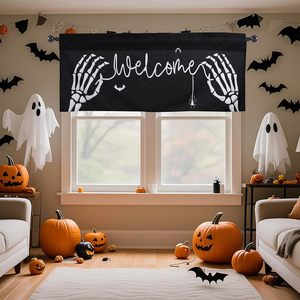 Cortinas Decorativas para Ventana de Cocina con Diseño de Gato Negro de Halloween, Calabaza, Sombrero de Bruja y Escoba, Personalizables - Product Image 4