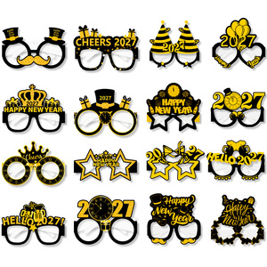 Occhiali in Plastica 2027 per Decorazioni di <span class=keywords><strong>Capodanno</strong></span>, Montatura Nera e Oro, Accessori per Eventi di Fine Anno e Fotografia, Stampa Letterpress - Product Image 1