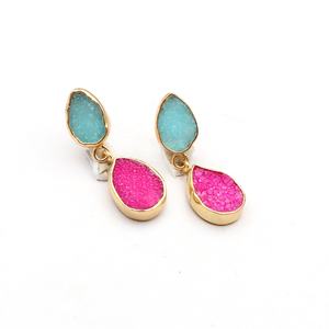 ต่างหูชุบทองธรรมชาติอาเกตดรูซี่อัญมณีเครื่องประดับทองสตั๊ดสไตล์ผลักดันต่างหู - Product Image 2