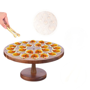 Bandeja de madera para servir pasteles con dos niveles para exhibir postres en fiestas, soporte redondo de madera maciza para cupcakes y donuts - Product Image 5