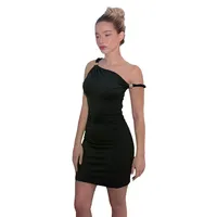 Robe mini asymétrique à bretelles, noire, coupe ajustée, pour soirée, disponible en plusieurs tailles