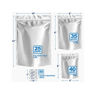 Bolsas de papel de aluminio grandes con sellado térmico 10X14 "1 galón 5 galones Bolsas Mylar para bolsas de almacenamiento de alimentos con absorbente de oxígeno - Product Image 2