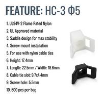 OUORO HC-3 Supports de fixation pour serre-câbles noirs de 5 mm de diamètre, 500 pièces/sac, 4 sacs/boîte, personnalisables en Nylon66
