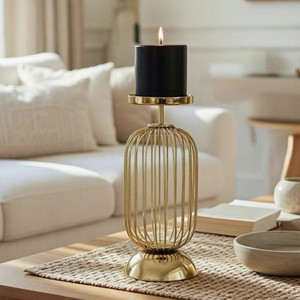 Handmade Gold Metal Birdcage <b>Candle</b> <b>Holder</b> <b>Black</b> <b>Pillar</b> <b>Candle</b> Stand Decorative Table Centerpiece Home Decor - Product Image 2