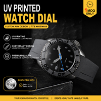 Montre de plongée automatique personnalisée pour homme, boîtier en acier inoxydable, bracelet en cuir noir mat, aiguilles, résistance à l'eau 50 bars, bleu