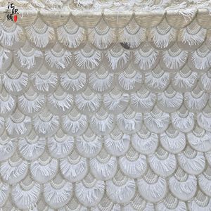 Tela de Encaje con Flecos de Pestañas en 3D con Borlas en Forma de Abanico, Bordado con Hilo Dorado, para Vestidos de Fiesta y Trajes de Noche - Product Image 3