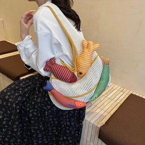 Borsa a Spalla Lavorata a Maglia con Nappa Stile Bohemien Retrò a Forma di Pesciolino Carino, Borsa Tote in Tela Traforata con Decorazione 3D a Pesce Lavorata <span class=keywords><strong>all</strong></span>'<span class=keywords><strong>Uncinetto</strong></span>, Regalo per Donna - Product Image 4