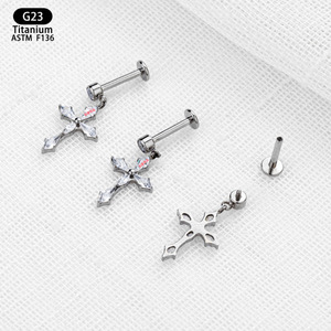 Boucles d'oreilles clous en titane G23 19 mm avec zircon, bijoux de piercing pour usage quotidien - Product Image 3