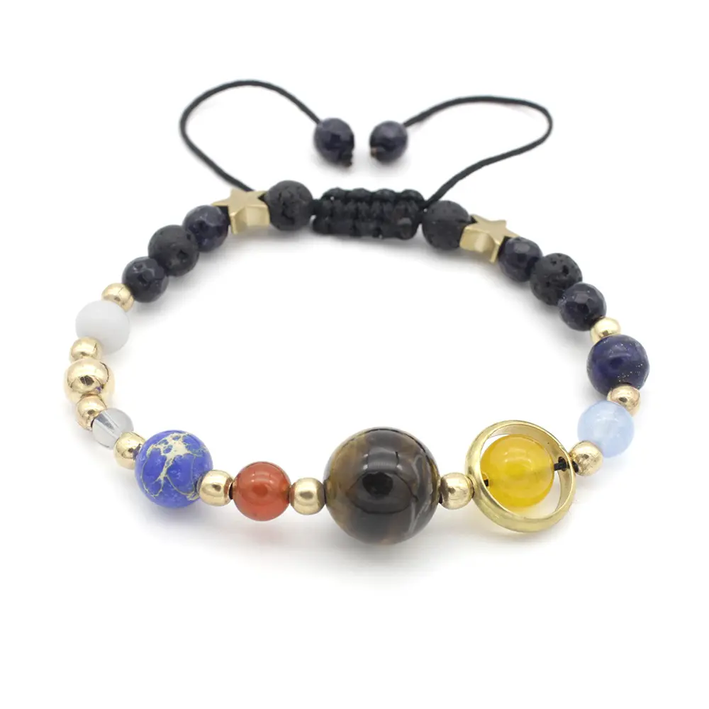Spot Supply Ornement personnalisé Neuf planètes Bracelets de perles en pierre naturelle pour hommes et femmes