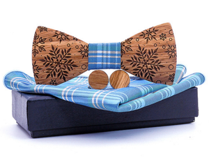 Nœud <span class=keywords><strong>papillon</strong></span> en <span class=keywords><strong>bois</strong></span> massif pour homme avec grande sculpture jacquard flocon de neige, accessoire en <span class=keywords><strong>bois</strong></span> pour marié et fête de mariage - Product Image 2
