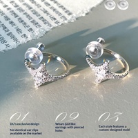 Luxuriöse Trendige Vierzackige Zirkon-Stern-Ohrclips für Damen Kupfer Silberbeschichtet Herbst/Winter Geschenk