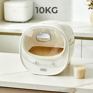 Tragbarer Reisbehälter 10KG 20L Versiegelter Lebensmittelechter Kunststoff-Getreidebehälter mit Leicht Zugänglichem Vordereinschubdeckel und Messbecher - Product Image 1