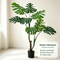 Tanaman Pot Buatan Simulasi Tinggi Monstera Olive Hawaiian Schefflera dengan Pot Plastik Hitam untuk Pajangan Rumah