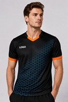 Jersey Sepak Bola Sublimasi Custom Pola Heksagonal V-Neck Cepat Kering OEM Kaos Bola Grosir Tim