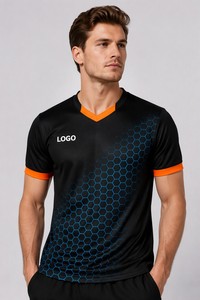 Jersey Sepak Bola Sublimasi Custom Pola Heksagonal V-Neck Cepat Kering OEM Kaos Bola Grosir Tim - Product Image 2