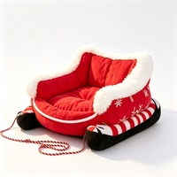Lit pour chien en forme de traîneau de Noël, canapé d'hiver pour animaux de compagnie et lit pour chat, petit lit pour chien, respirant, chaud, en polyester, pour usage intérieur