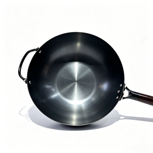 Wok de Acero al Carbono Nitrurado sin Recubrimiento de 28/30/32/34cm, Fabricación OEM/ODM, Utensilio de Cocina con Tapa de Vidrio y Mango de Madera - Product Image 2