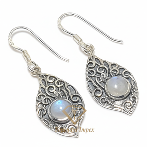 Pendientes de Plata de Ley 925 hechos a mano con piedras preciosas de piedra lunar arcoíris blanco natural estilo moderno para bodas y fiestas - Product Image 1