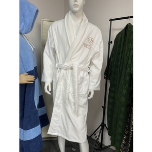 Premium Qualität Unisex Warm Plüsch Baumwolle Robe Bademantel Custom Made Black Hooded Bademantel mit Paspelierung - Product Image 4