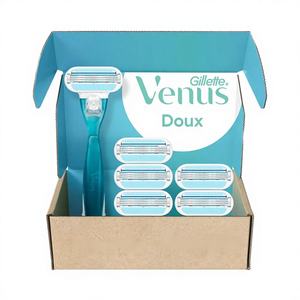 Rasoir rotatif Gillette Venus Smooth en acier inoxydable pour femmes, poignée ergonomique à prise douce, lame double, 6 recharges - Product Image 1