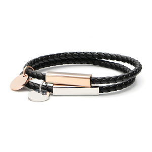 Fashionable Bicolor Braided Geometric Trendy Unisex <b>Leather</b> Bangles HR for Daily Styling Gift - Product Image 1