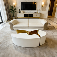 Ensemble de tables basses modernes de luxe, blanches, géométriques irrégulières, tables centrales, base dorée polie, meubles minimalistes pour salon