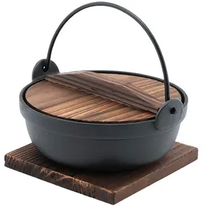 耐用黑色铸铁荷兰烤箱露营二手铸铁带木盖的日本锅