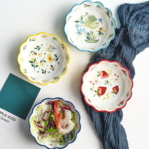 Tazones de Cerámica Estilo Japonés con Diseño Floral, Hechos a Mano, Aptos para Microondas, para Ensaladas, Pasta y Fiestas - Product Image 1