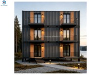 Appartement Conteneur Nordique de Luxe à 3 Étages, 6 Unités, Revêtement en Acier et Bois Foncé, Balcon Étanche, sur Pieds, 6 Chambres, 6 Salles de Bain, Clé en Main